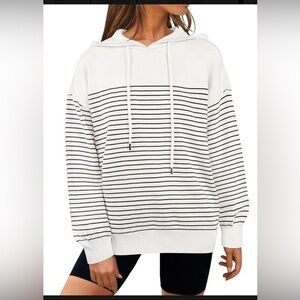 Merokeety Women's Striped Sweater Hoodies Long Sleeve Spring Casual Pullover L